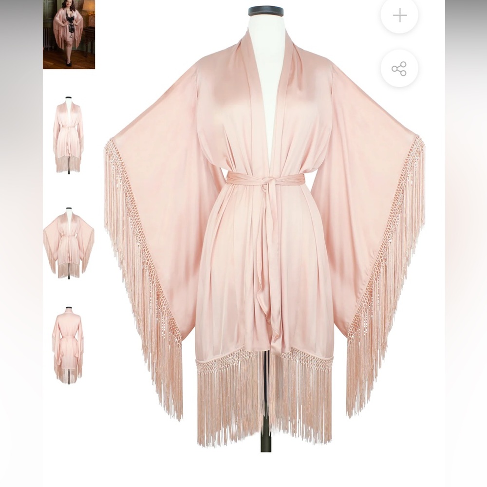 Trashy diva kimono fringe robe- peach boudoir- peach color.  XS